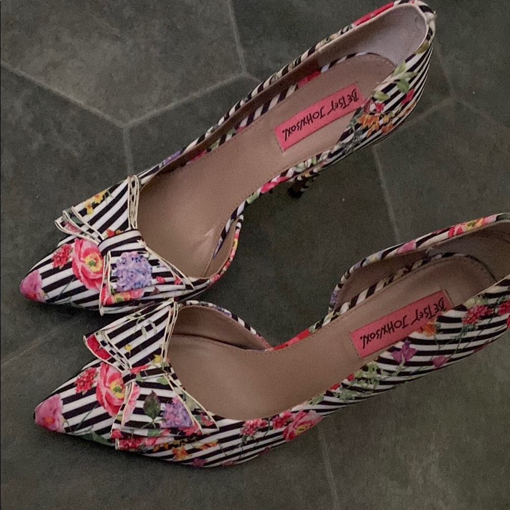 Betsey Johnson Multicolor Floral Striped Heels